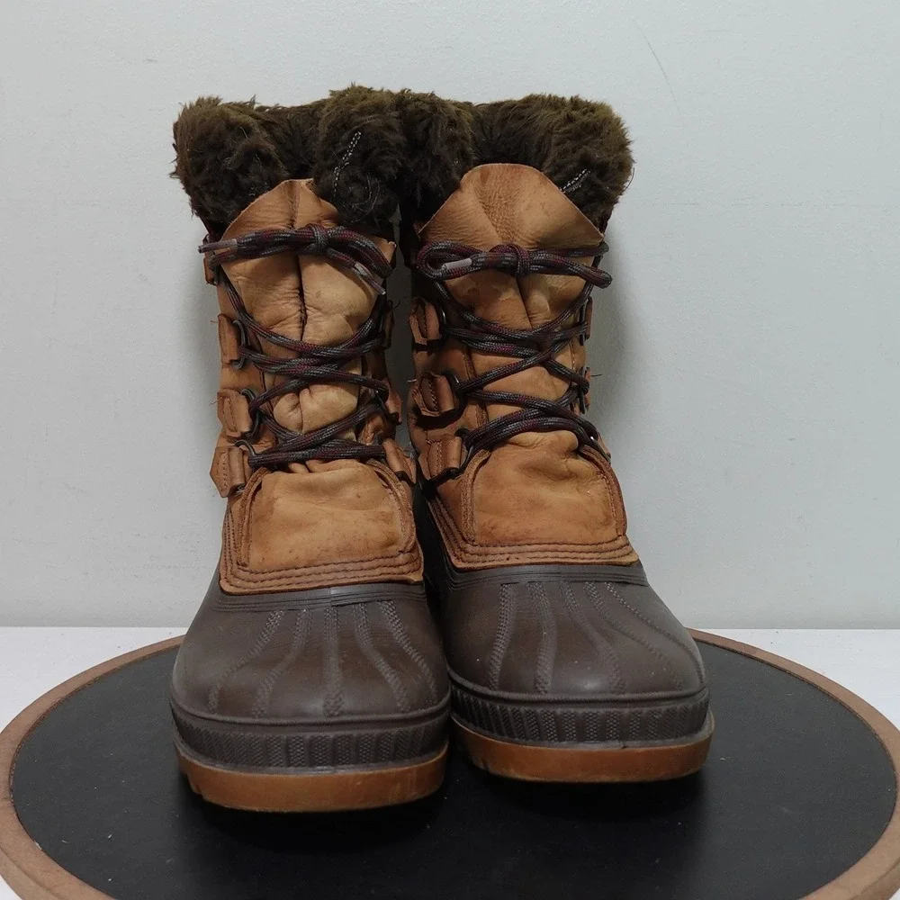 VTG Sorel Badger Boots Men 8 Brown‎ Leather Rubber Waterproof Winter Snow Lined